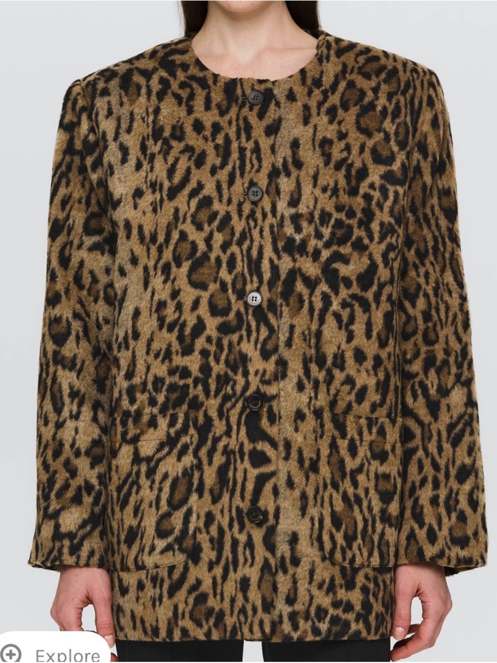 Source Unknown Leopard-Print Collarless Pea Coat - Brown, Black